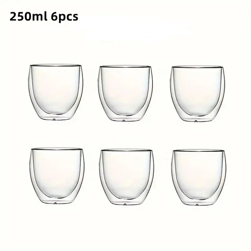 80/150/250/350/450ml Double-Wall Insulated Clear Glass Espresso Cups Perfect for Tea, Coffee, Latte, Cafe, Milk, Restaurant Use