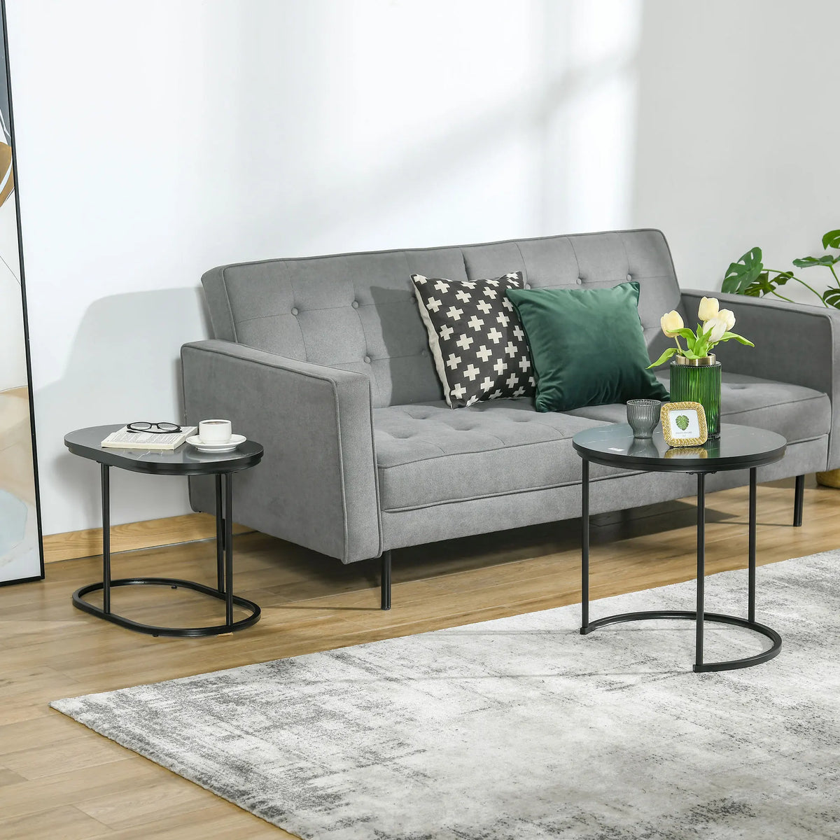 HOMCOM Salontafelset van 2 – Zwart Marmerlook