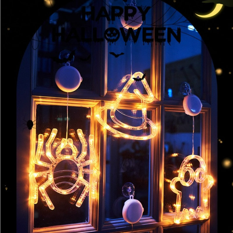 2023 Halloween Raamverlichting - Pompoenlamp, spin, vleermuis, spook, oogbal, spinnenweb