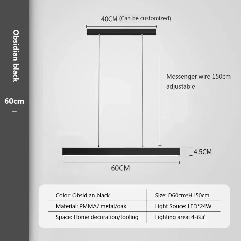Moderne langwerpige LED-hanglamp voor eetkamer en woonkamer