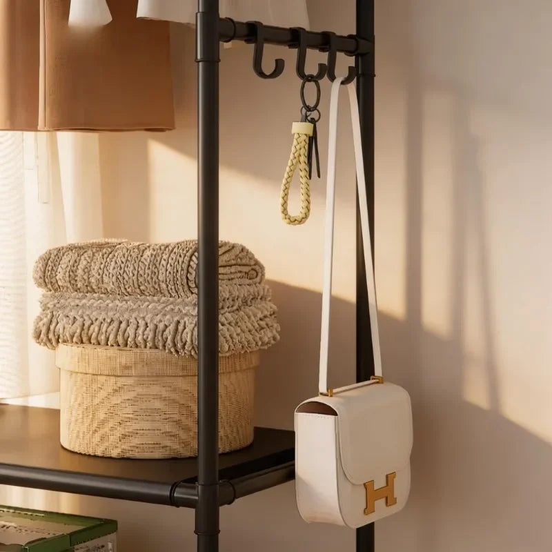 Versatile Garment Stand Hooks Space Efficient Clothes Rack Multi-Tier Storage Unit Living Room Garment Storage Organizer Shelf