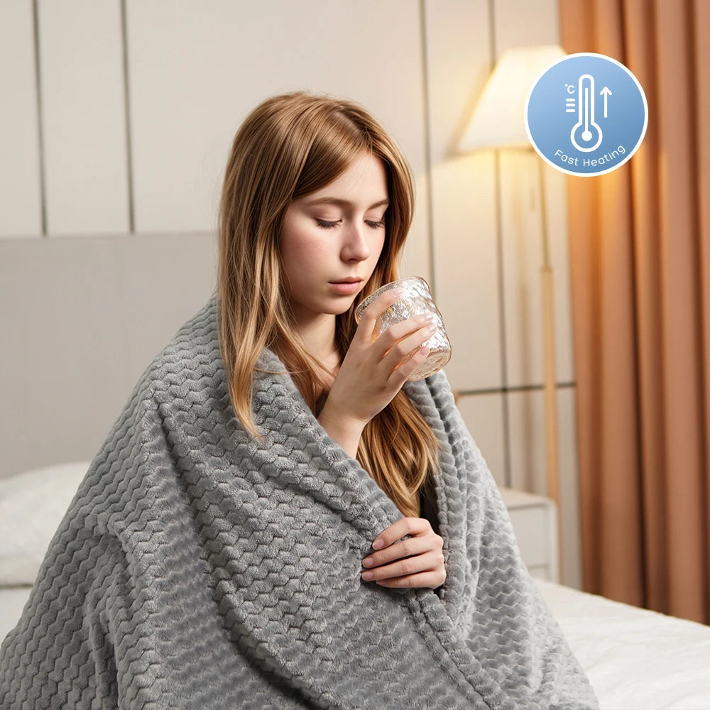 Elektrische warmtedeken grijs 160 × 130 cm met 9 warmtestanden