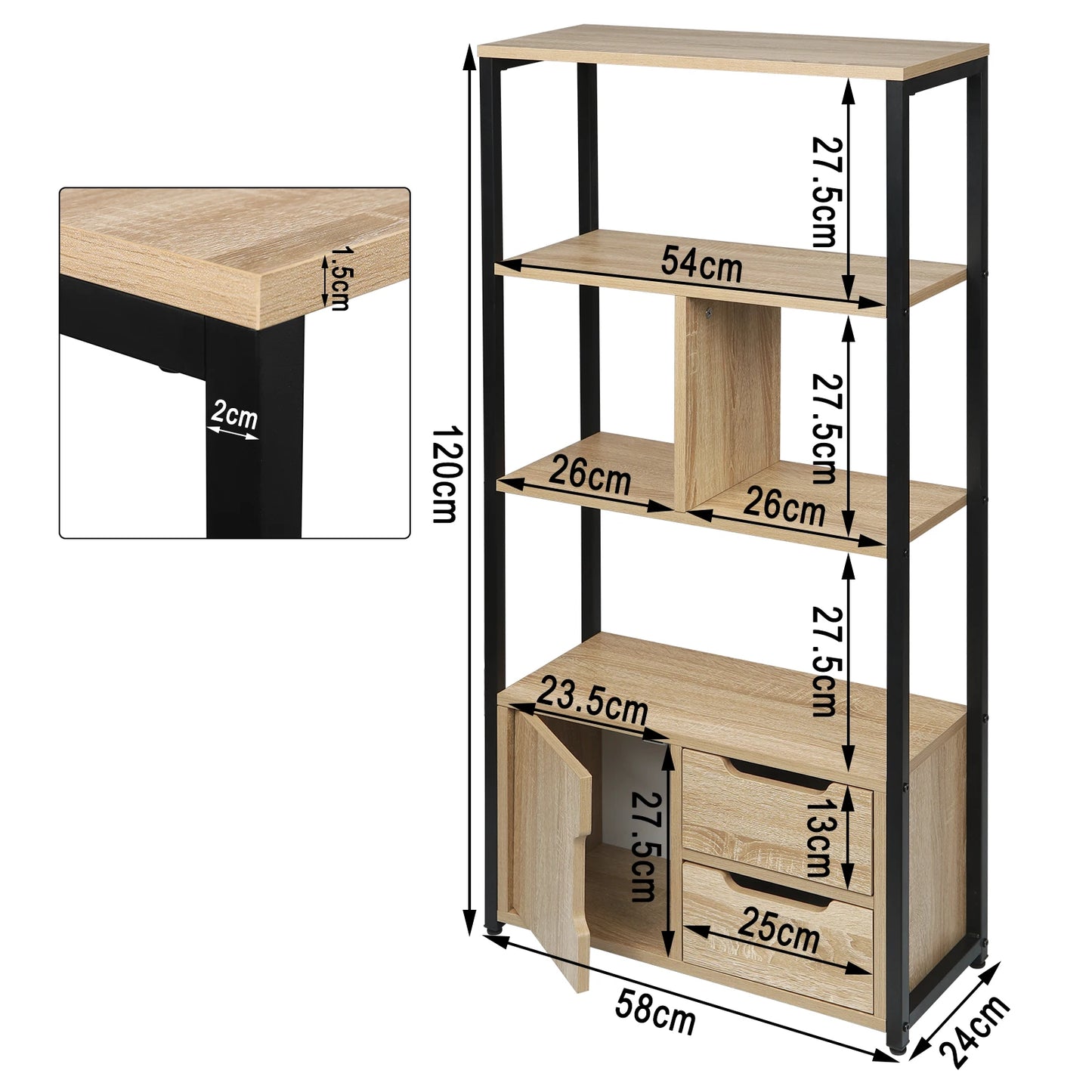 Kast - Opbergrek staande plankunit met 3 laden hoek