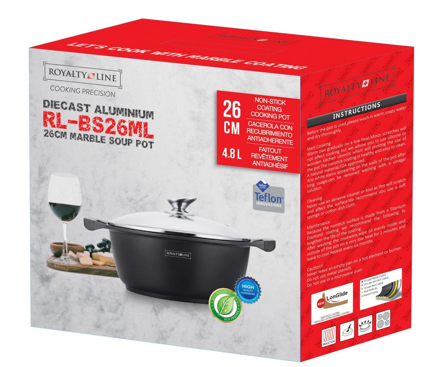 Royalty Line RL-BS26M: Kookpot en braadpan met marmercoating - 26 cm