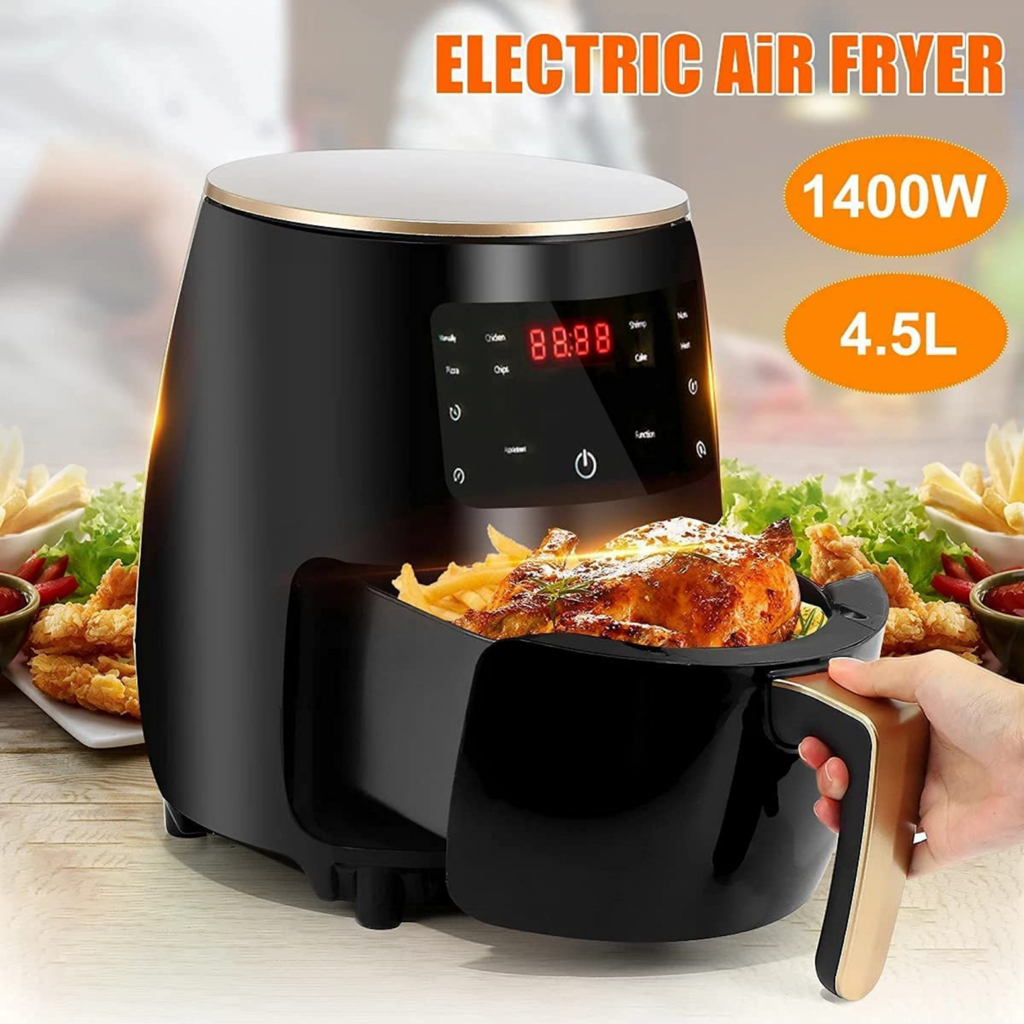 Cheffinger - CF-AFRY4.5: 1400W digitale LED friteuse - 4,5 Liter Zwart