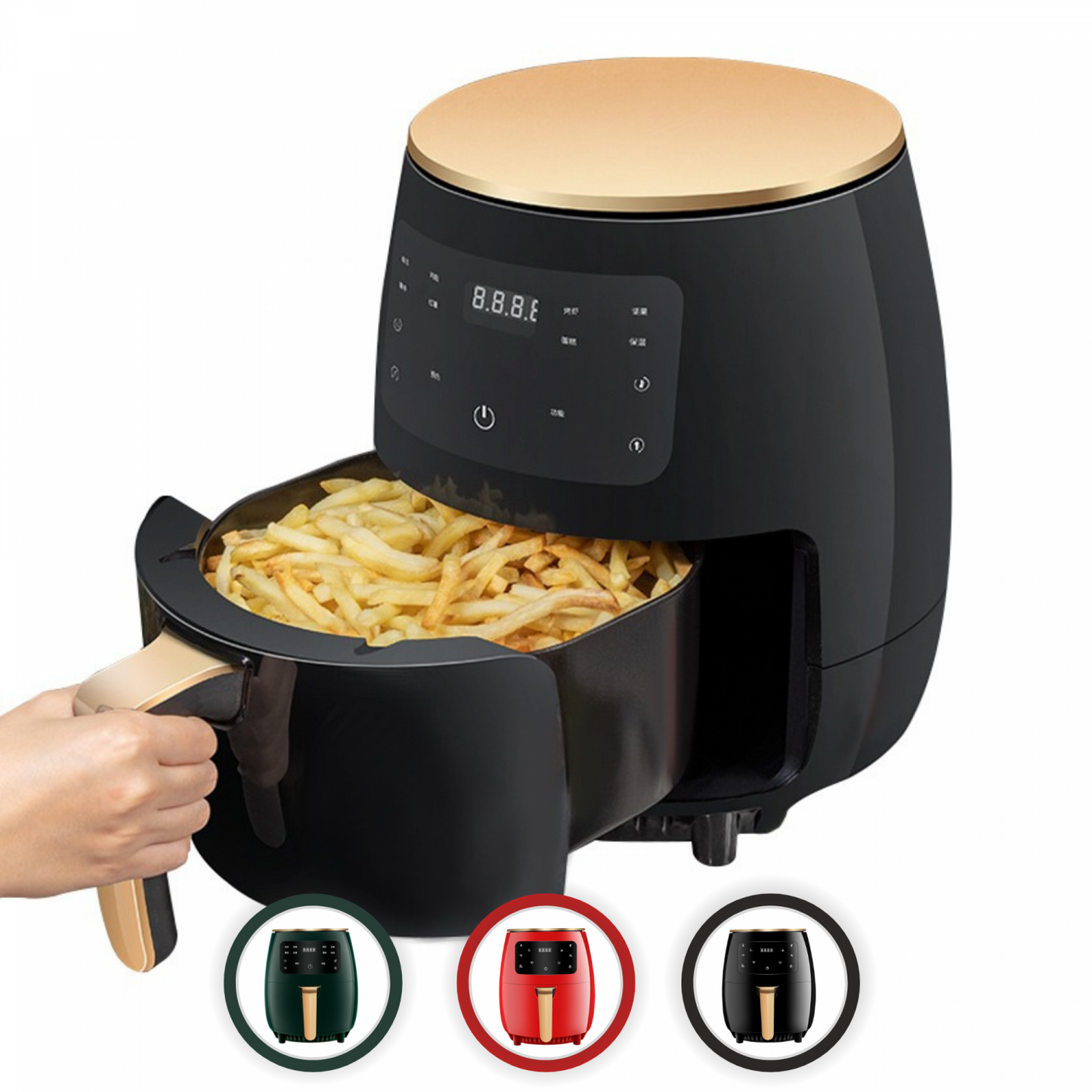 Cheffinger - CF-AFRY4.5: 1400W digitale LED friteuse - 4,5 Liter Zwart