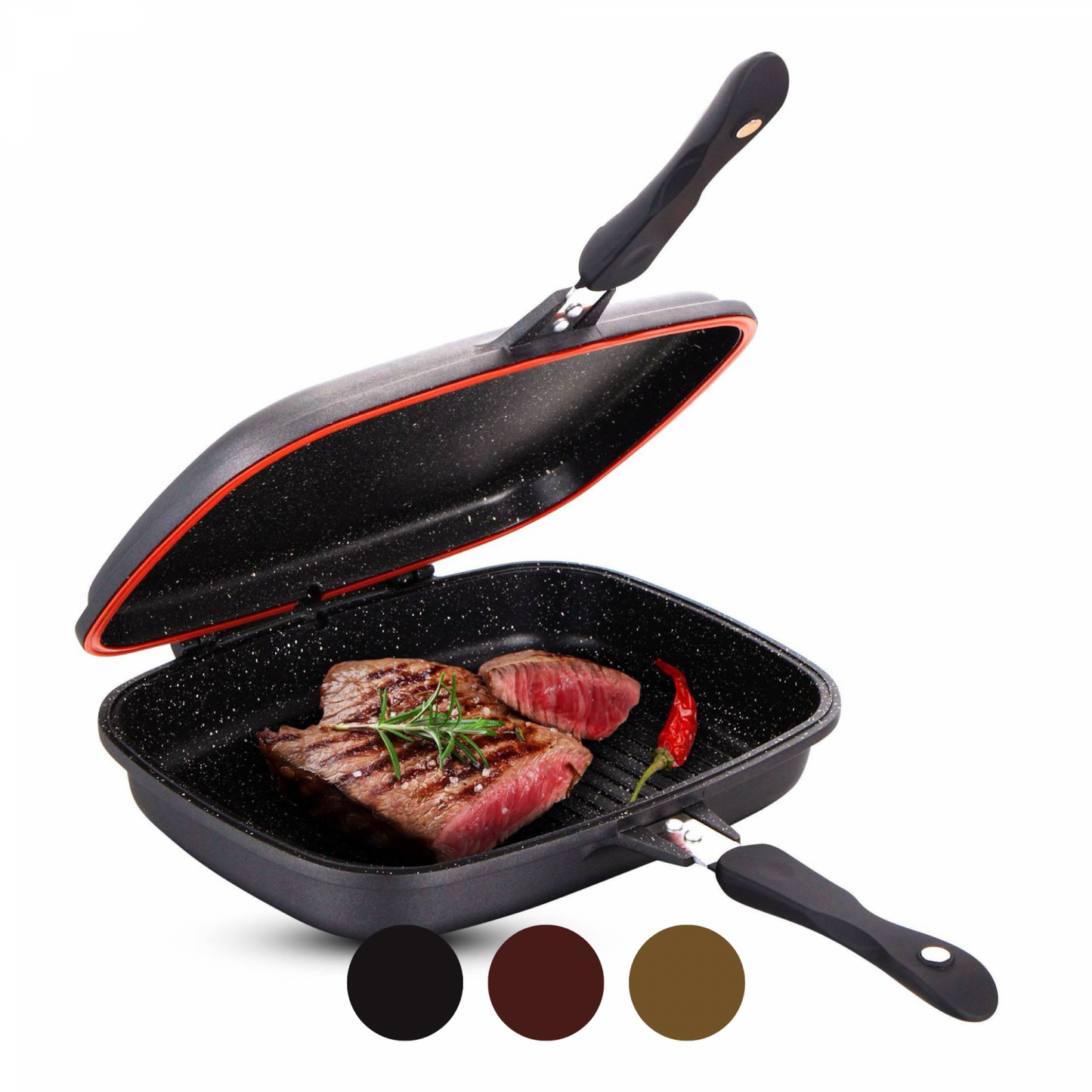 Ctikiger CF-DG32: Omkeerbare dubbele grillpan met marmercoating - 32 cm zwart