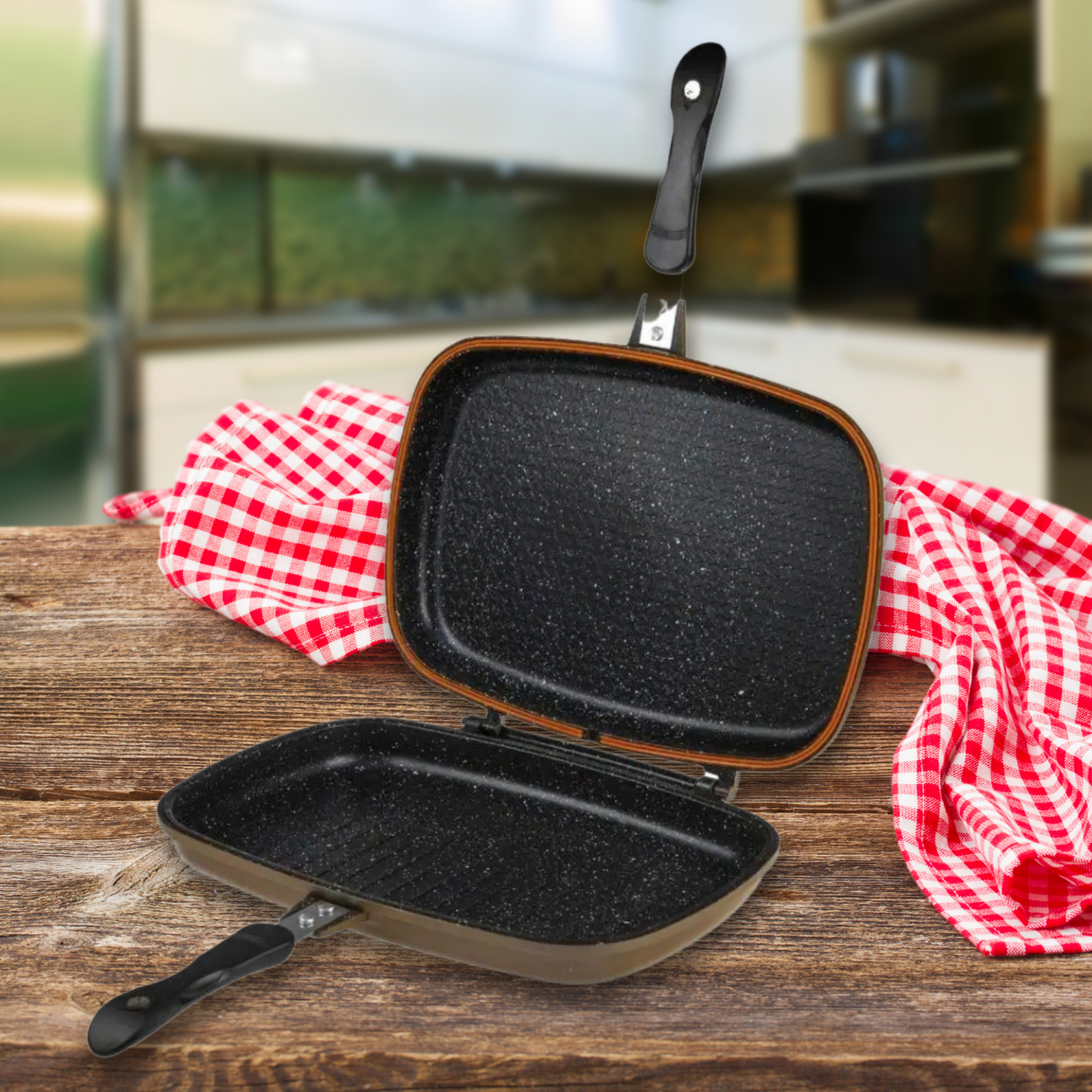 Ctikiger CF-DG32: Omkeerbare dubbele grillpan met marmercoating - 32 cm zwart