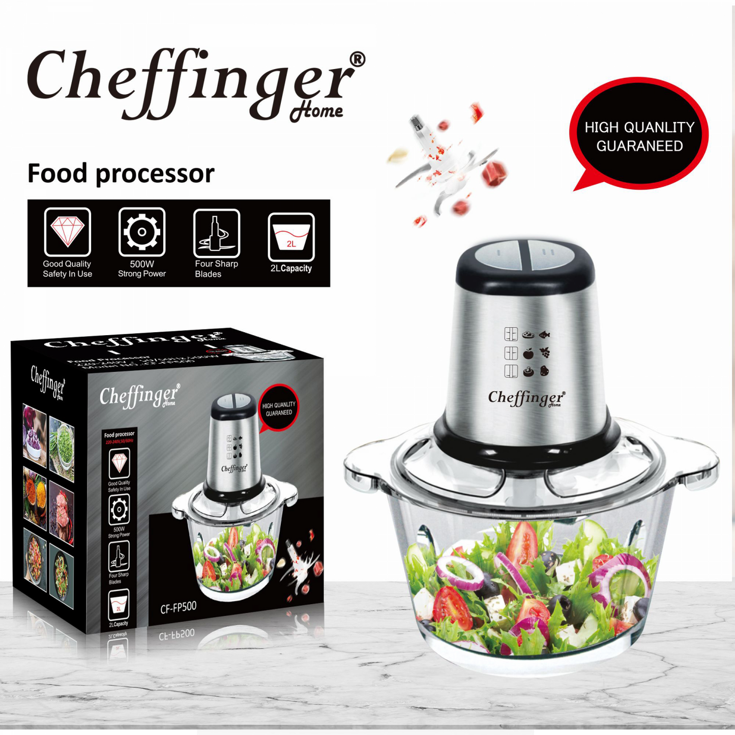 Cheffinger - CF-FP500: 2L Keukenmachine - 500W