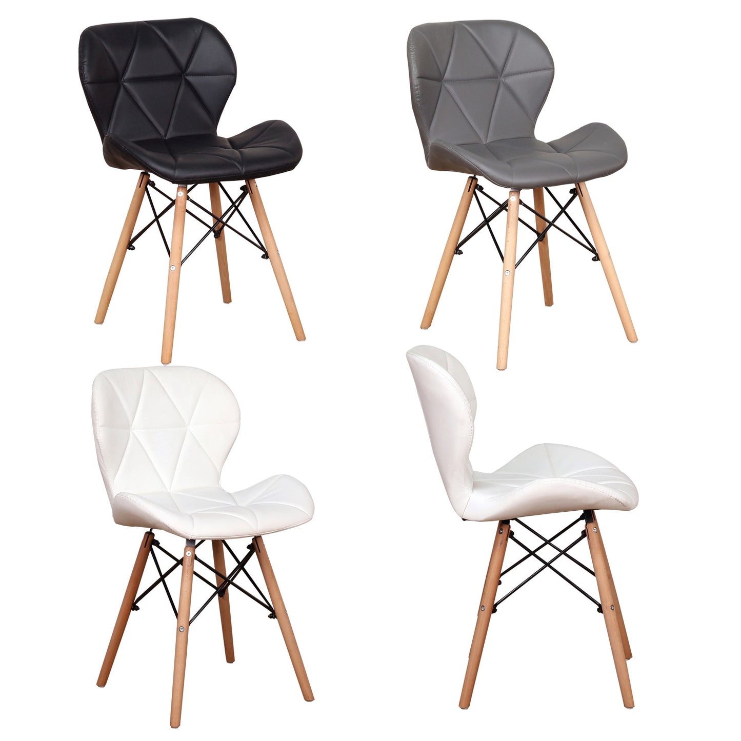 Een set van 4 Luxe Eetkamerstoelen - (wit/grijs/zwart).