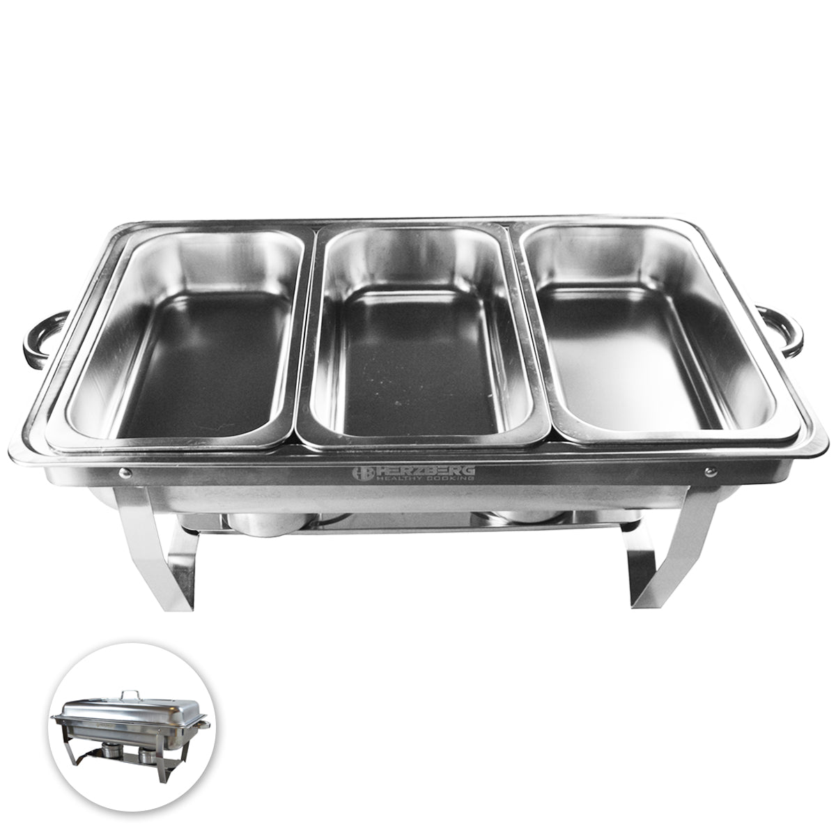 Herzberg HG-8022-3: RVS Chafing Dish - 3 Stuks 1/3e Voedselpan