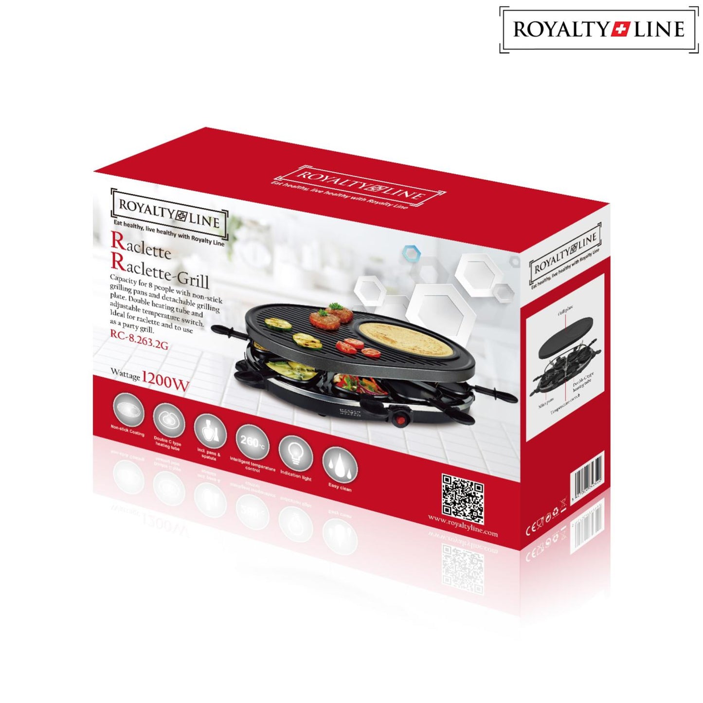 Royalty Line - 2 in 1 Elektrische Grill met 8 Stuks Raclette