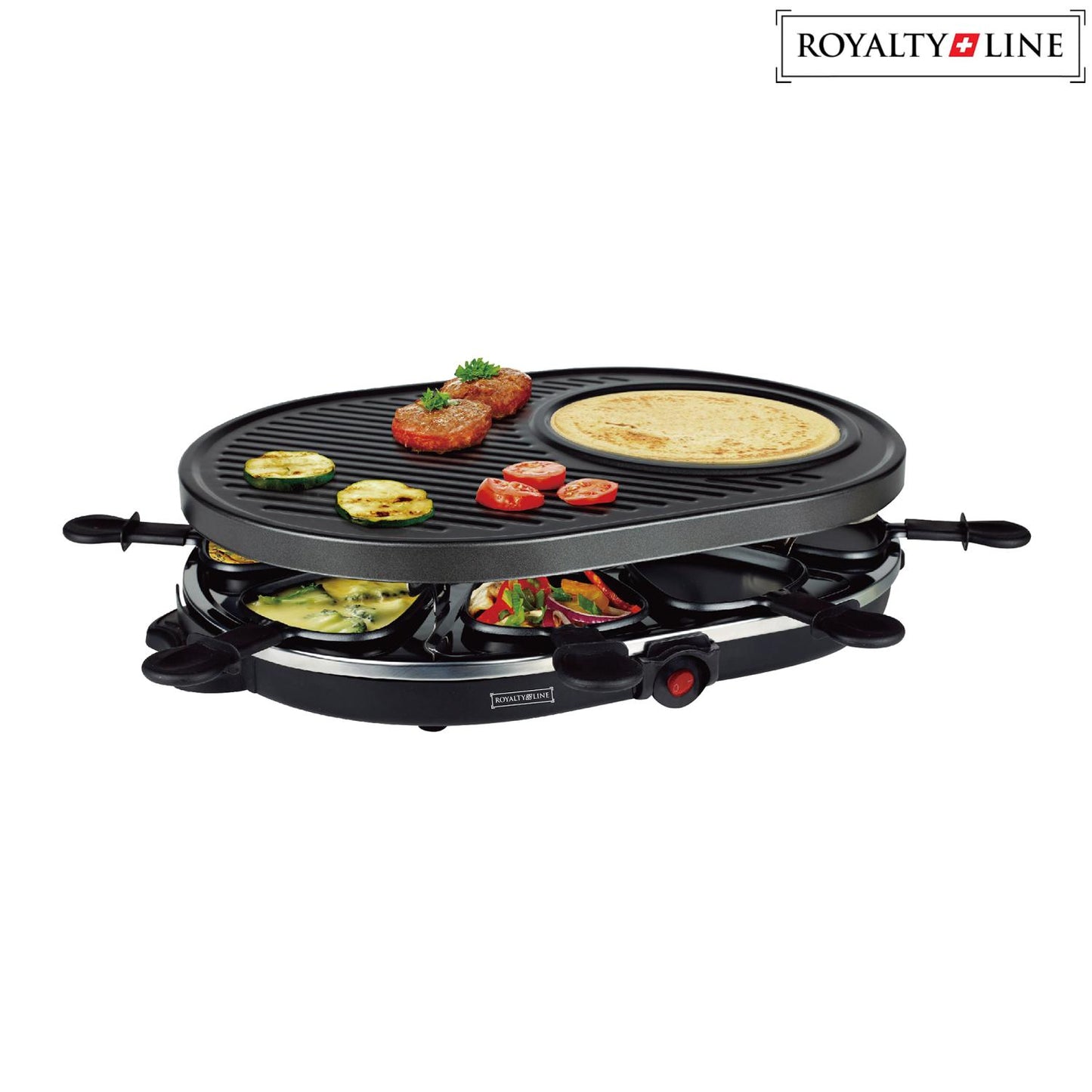 Royalty Line - 2 in 1 Elektrische Grill met 8 Stuks Raclette