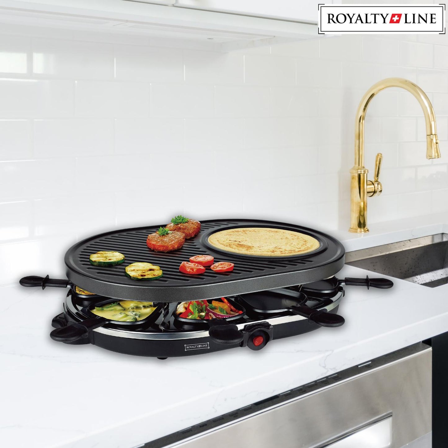 Royalty Line - 2 in 1 Elektrische Grill met 8 Stuks Raclette