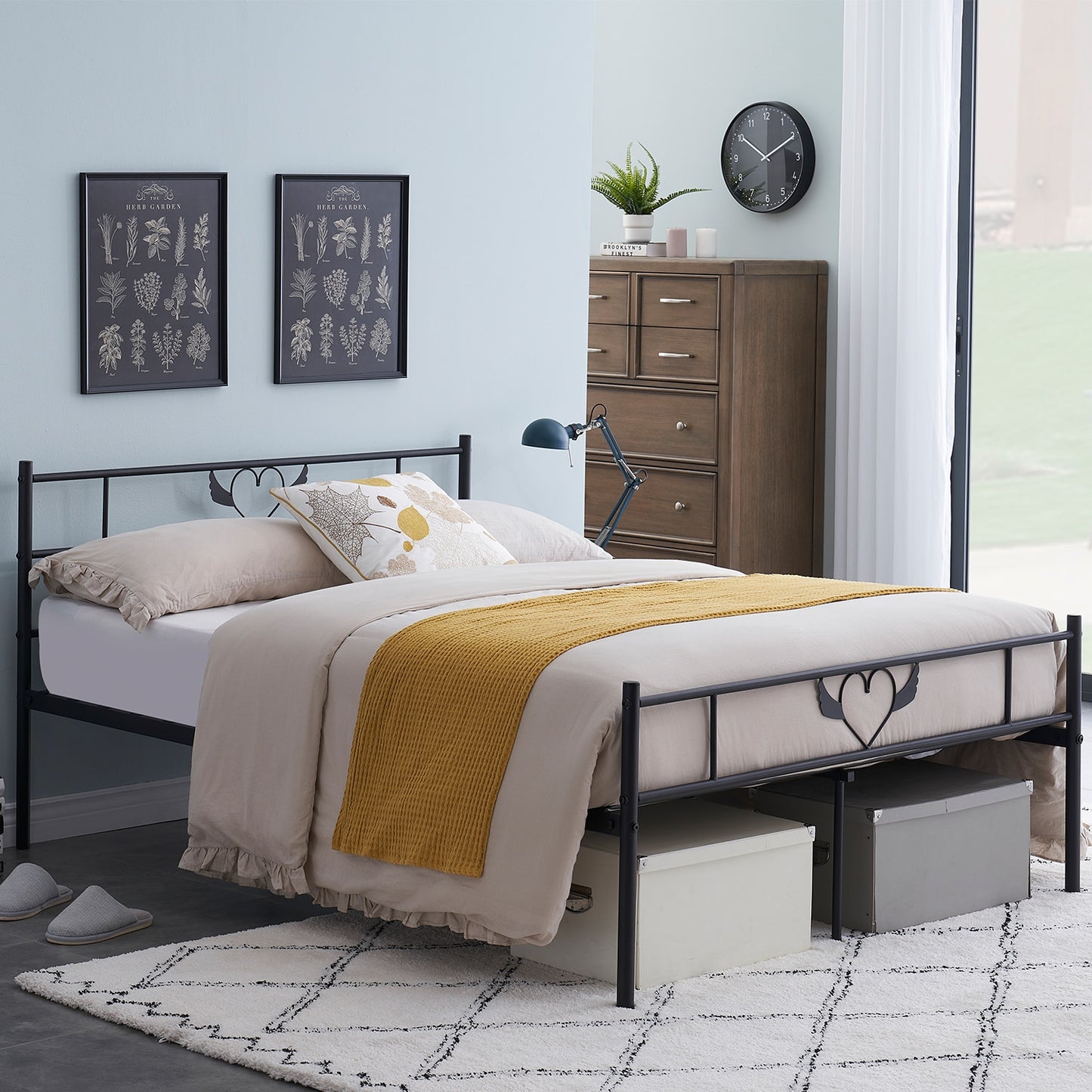 EGOONM Tweepersoonsbed / eenpersoonsbed, metalen bed frame - Zwart