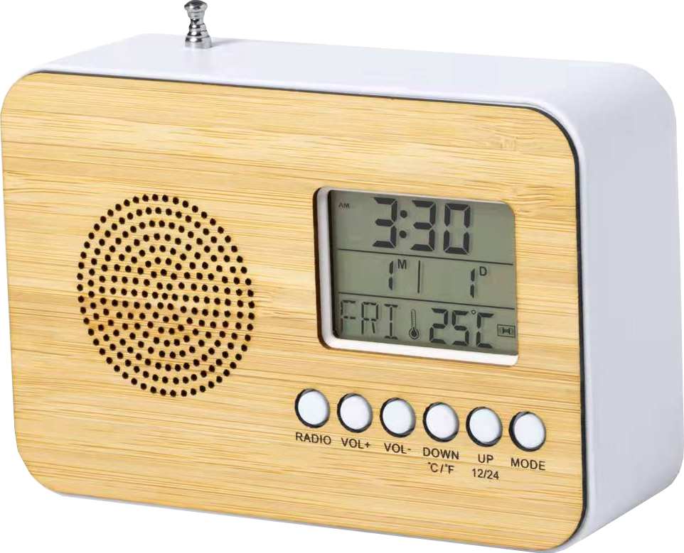 Wellys GD - 160643: Bamboe radio en wekker