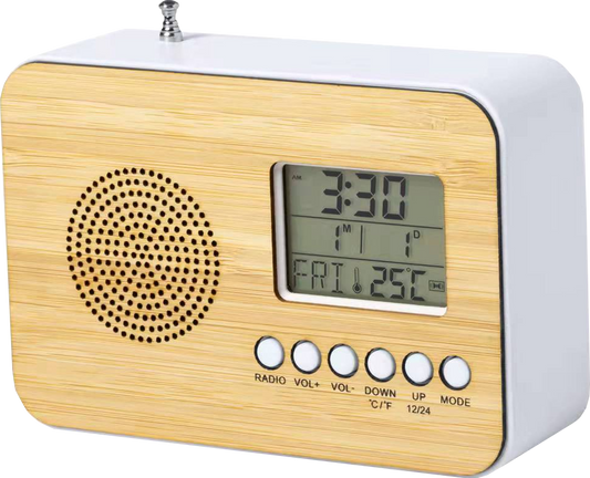 Wellys GD - 160643: Bamboe radio en wekker